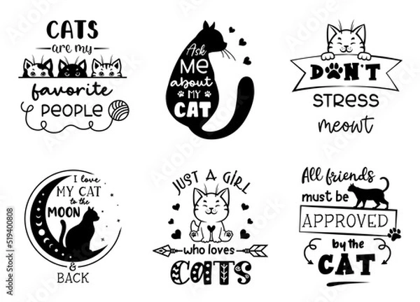 Obraz Cat with quotes Set of cat signs, symbols, emblem badge. Funny kitten vector designs.