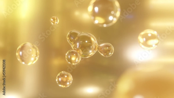 Fototapeta A nourishing serum is formed through merging bubbles. The elements of a macro shot combine to create a serum. 3D rendering Metaball. Metaball graphics with morphing liquid blobs.
