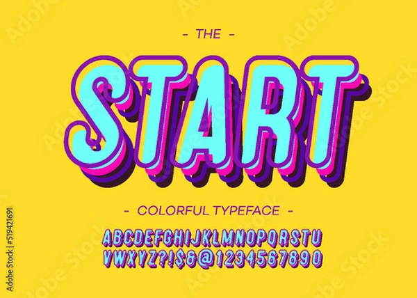 Fototapeta Vector start alphabet modern typography sans serif 3d bold style for book, promotion, poster, decoration, t shirt, sale banner, printing on fabric. Cool font. Trendy typeface. 10 eps