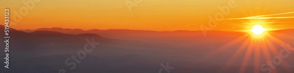 Fototapeta Universal Linkedin banner with mountain landscape at sunset