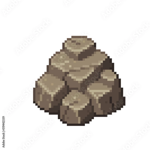 Fototapeta An 8-bit retro-styled pixel-art illustration of a pile of stone.