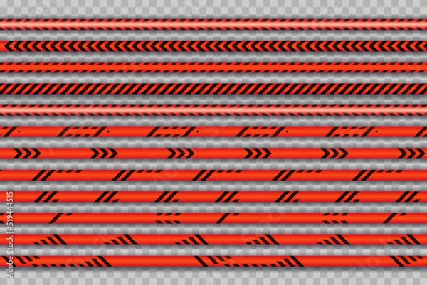 Fototapeta Vector Collection of Dengerous Ribbons, Cross Barrier Lines, Bright red and Black Colors