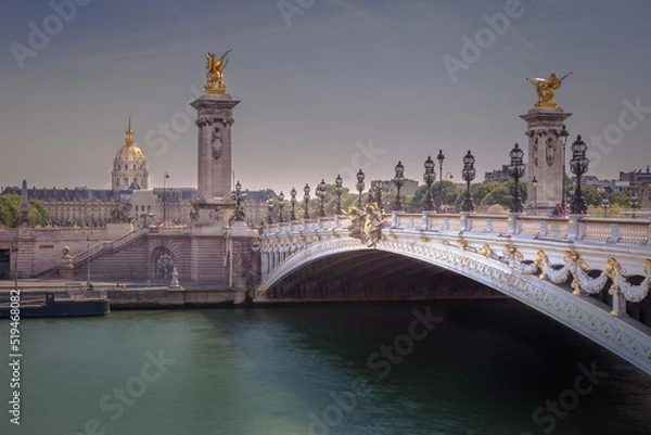 Obraz Pont Alexandre III and Invalides dome on Seine river, Paris, france