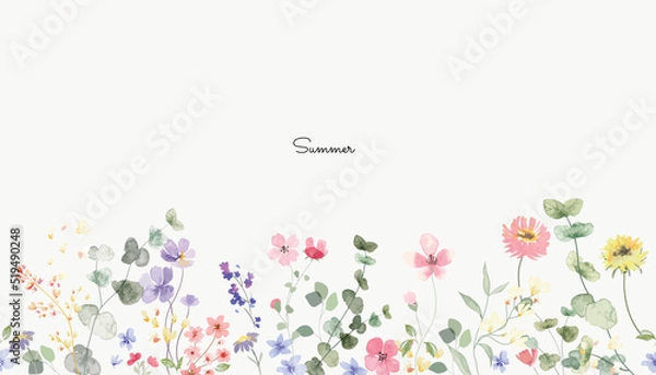 Fototapeta watercolor arrangements with small flower. Botanical illustration minimal style.