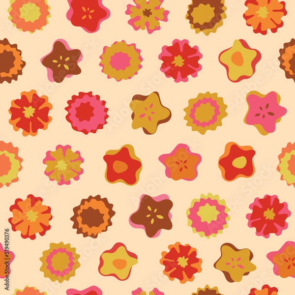 Obraz 70s Retro flowers seamless vector repeat pattern