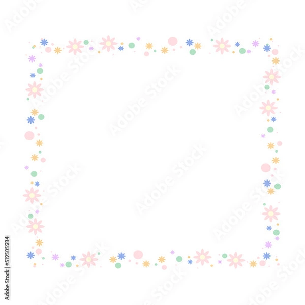 Obraz Cartoon decorative border frame. Blank empty border with floral pattern decoration. Isolated by white background, flat design, vector, illustration, EPS10