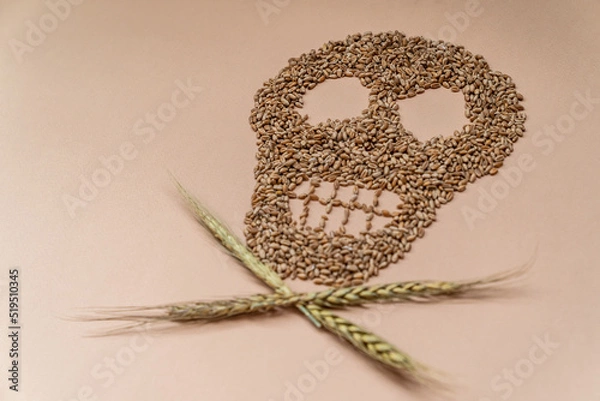 Fototapeta A skull made of wheat. Hunger. The food crisis. The global crisis. Consequences of the war. The problem with wheat from Ukraine.