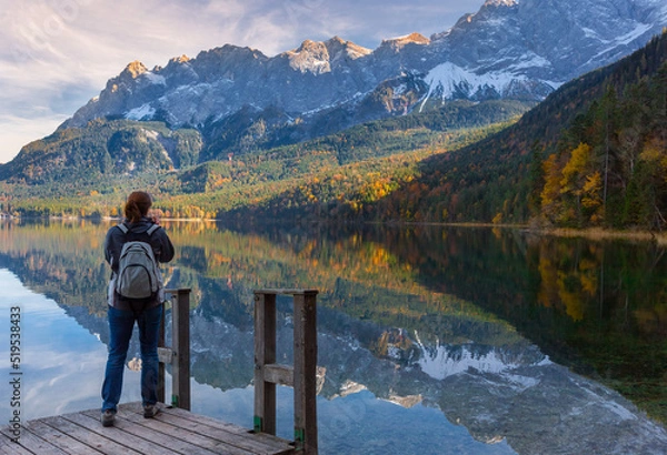 Obraz beautiful landscape of lake with mountains and mountain peaks at alp germany, europe