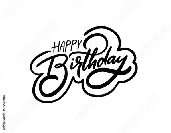 Fototapeta Happy Birthday black color modern brush calligraphy text. Greeting card lettering phrase.