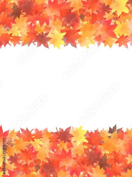 Obraz 積もったもみじの葉の上下フレーム（タテ）