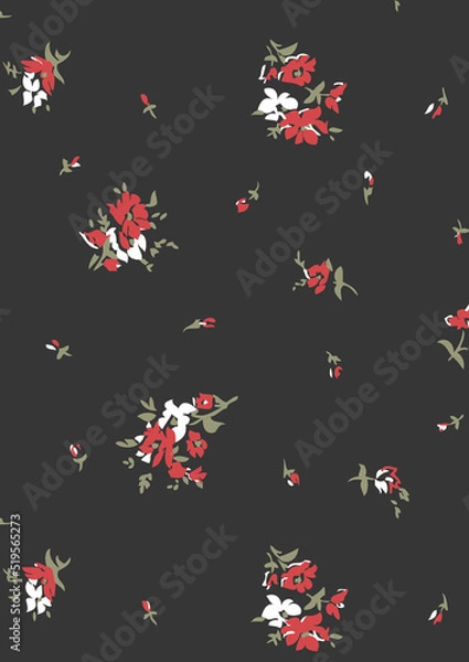 Fototapeta Mixed floral pattern design on plain base 