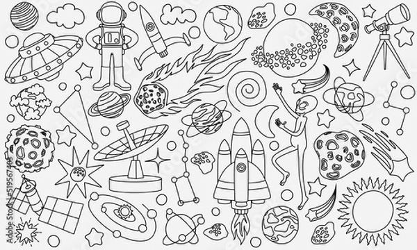 Obraz hand drawn doodles cartoon set of Space objects