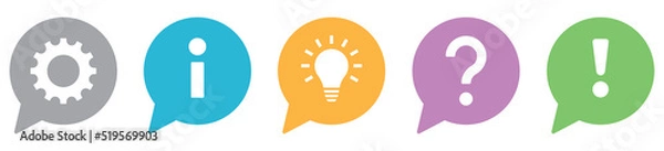 Obraz Question, Idea, Information, Settings and Answer symbols in Speechbubbles. Vector illustration