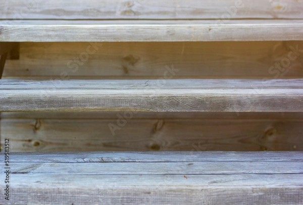 Fototapeta wooden staircase leading up. Parallel horizontal ascending steps