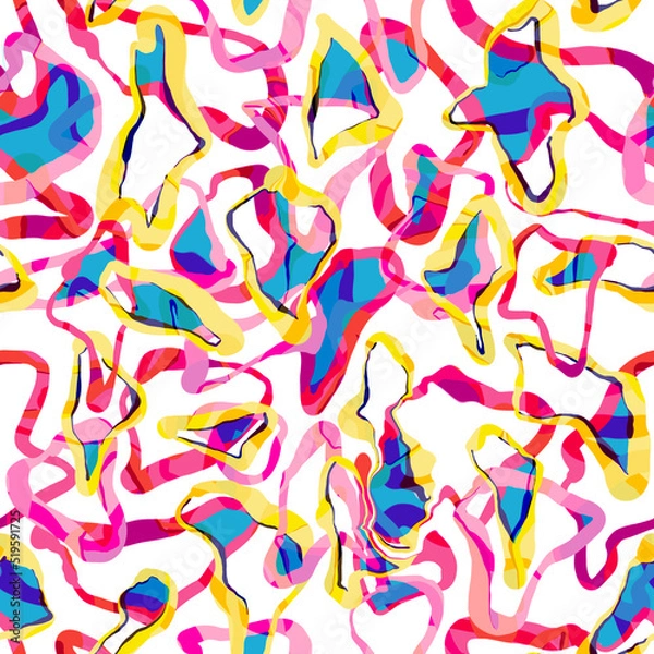 Fototapeta Seamless colorful pattern - abstract doodle line and round