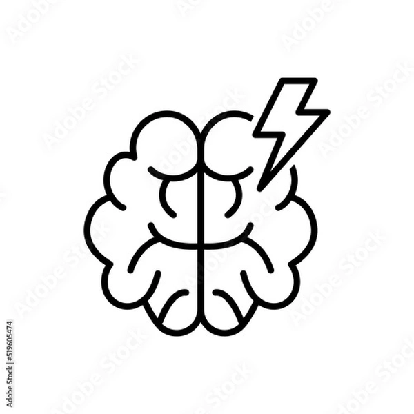 Obraz headache symbol, brain with lightning bolt icon vector