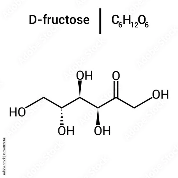 Fototapeta chemical structure of d-fructose (C6H12O6)