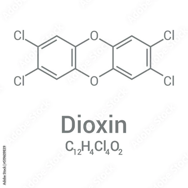 Fototapeta chemical structure of 2,3,7,8-Tetrachlorodibenzodioxin or dioxin (C12H4Cl4O2)