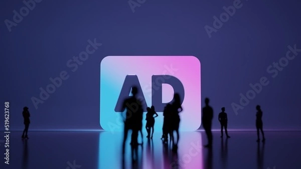 Obraz 3d rendering people in front of symbol of audio description on background