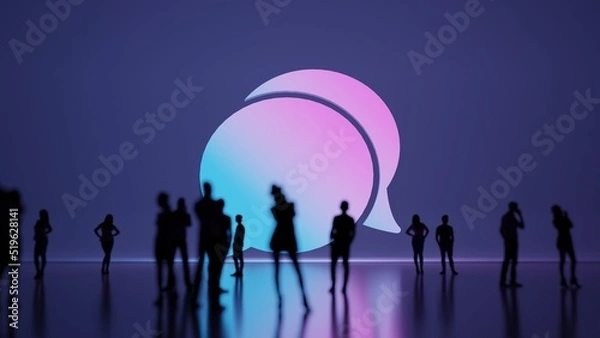 Fototapeta 3d rendering people in front of symbol of rounded chat bubbles on background