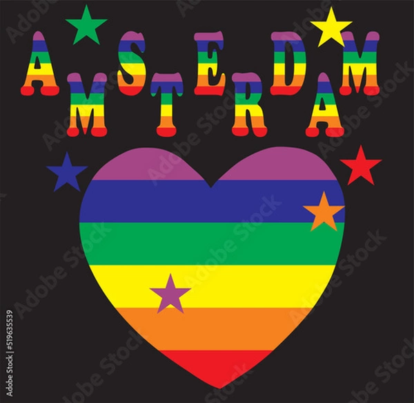 Fototapeta Heart with rainbow flag. The inscription Amsterdam.
Vector LGBT pattern for T-shirt made for lgbt parade
with pride elements. LGBT symbol in rainbow colors.