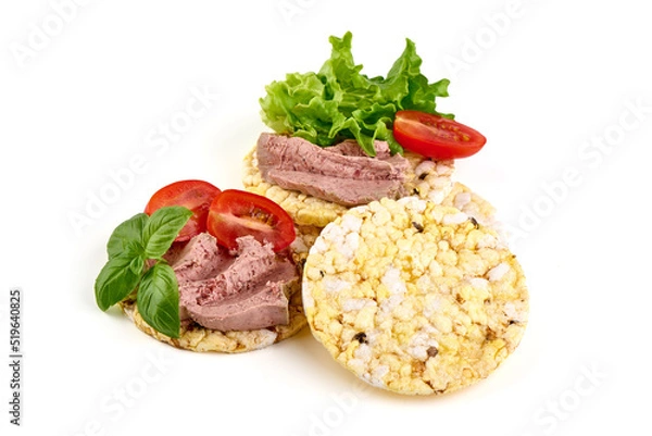 Fototapeta Chicken liver pate sandwich, isolated on white background.