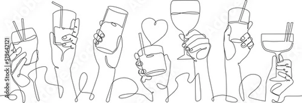 Fototapeta Background with different cocktail drinks. Seamless horizontal pattern. Poster for Bar. Vector illustration.