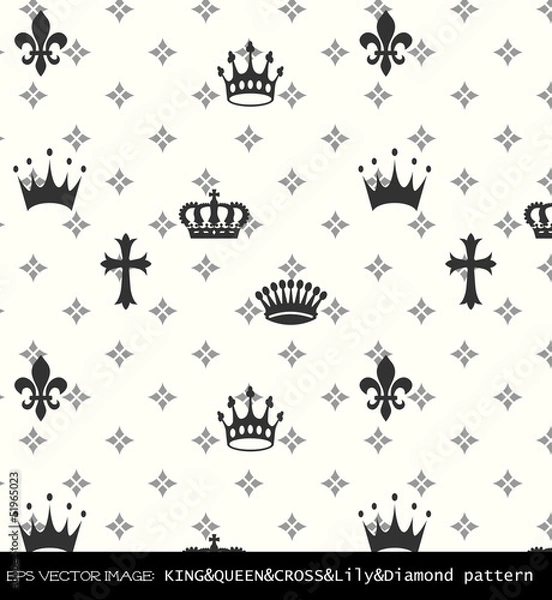 Obraz eps Vector image:KING&QUEEN&CROSS&Lily＆Diamond pattern