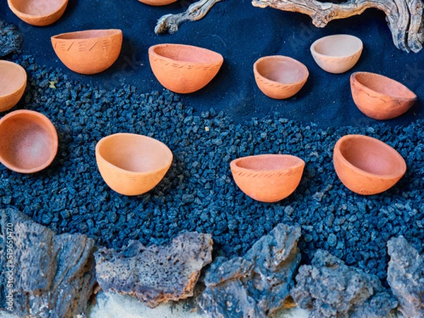 Fototapeta Different handmade ceramic pots for sale made in the Canary Islands