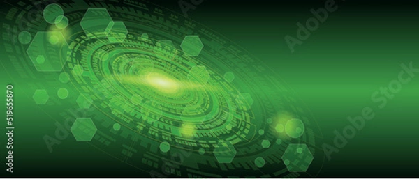 Obraz Abstract green technology background with various technological elements Technologic innovation. high-tech communication concept. circular network circuit