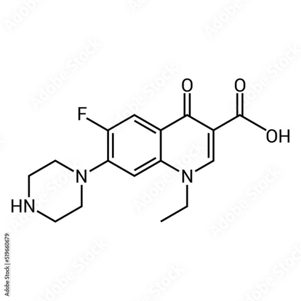 Fototapeta chemical structure of Norfloxacin (C16H18FN3O3)