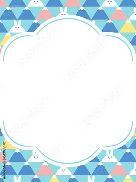 Fototapeta 富士山とウサギのジオメトリック模様のレーム・背景素材（縦向き）