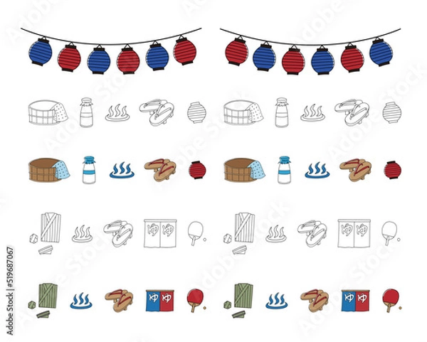 Obraz 温泉モチーフのラインイラスト素材セット