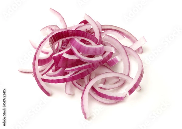 Obraz Sliced red onion rings on white background