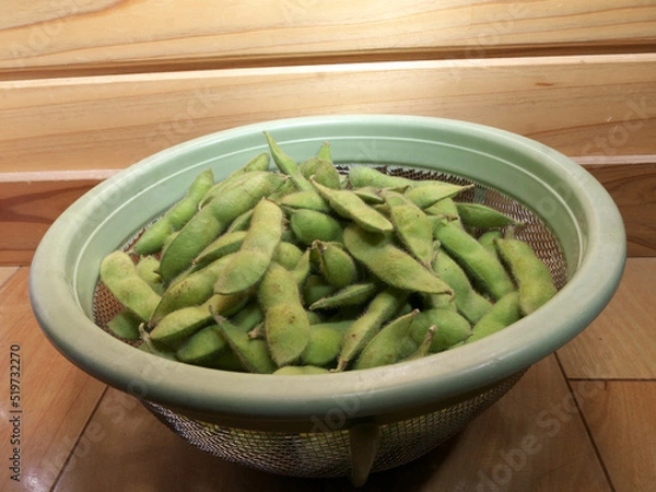 Obraz Freshly picked green soybeans in a basket