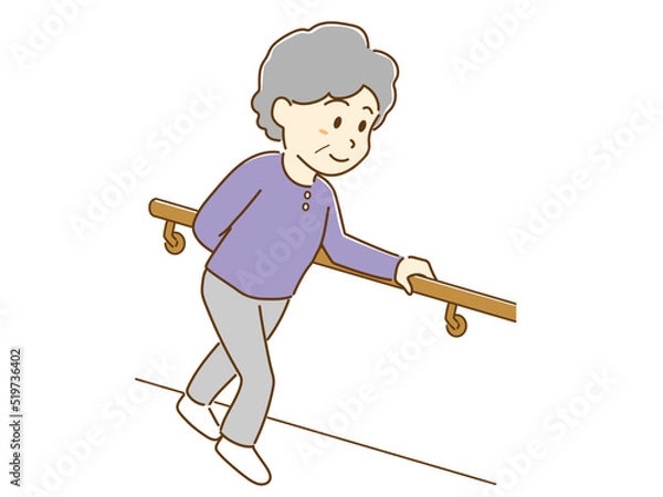 Obraz 手すりにつかまって歩く高齢者女性