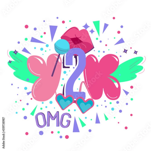 Fototapeta Trending Y2K vertical poster. Nostalgia concept. Editable vector