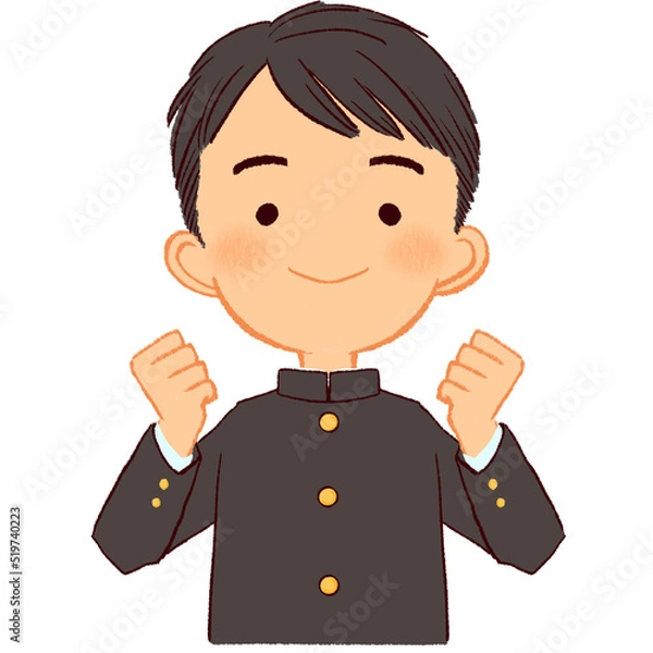 Obraz 両手ガッツポーズでやる気の男子生徒イラスト