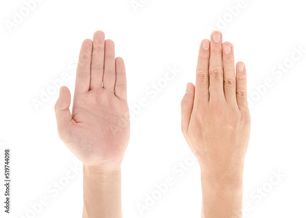 Fototapeta Asian hand with Five fingers up or Touch hand gesture isolated on white background, Clipping path Included.