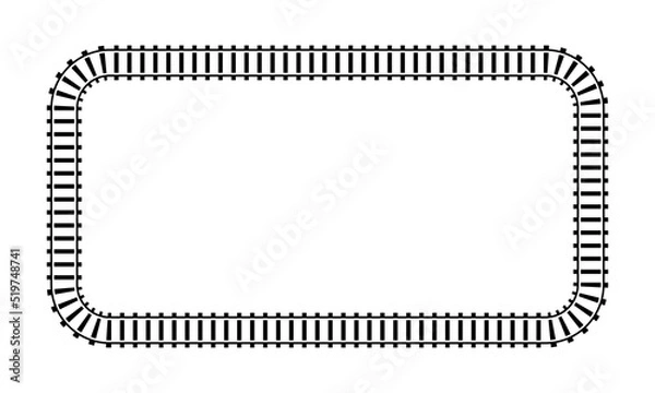 Fototapeta Vector illustration of railroad frame isolated on white background. Railway train track background. Top view railroad train pathes. 