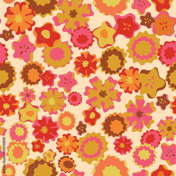 Obraz 70s Retro flowers seamless vector repeat pattern