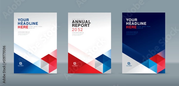 Fototapeta Abstrac triangel with dark blue and red and white backgound A4 size book cover template for annual report, magazine, booklet, proposal, portofolio, brochure, poster
