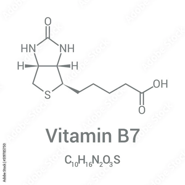 Fototapeta chemical structure of vitamin B7 or Biotin (C10H16N2O3S)