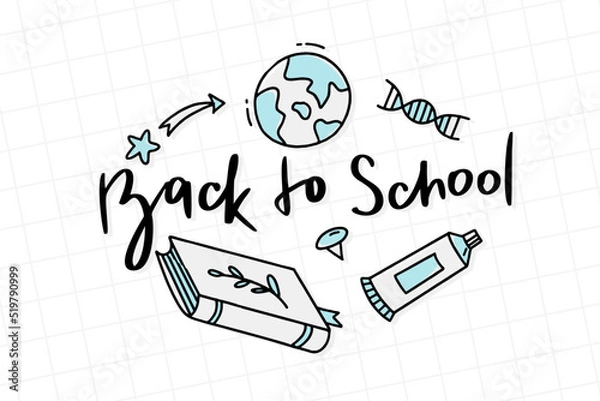 Obraz Back to the lettering doodle elements school. Vector illustration in line style.