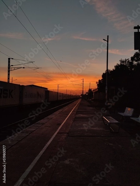 Obraz railway station at sunset