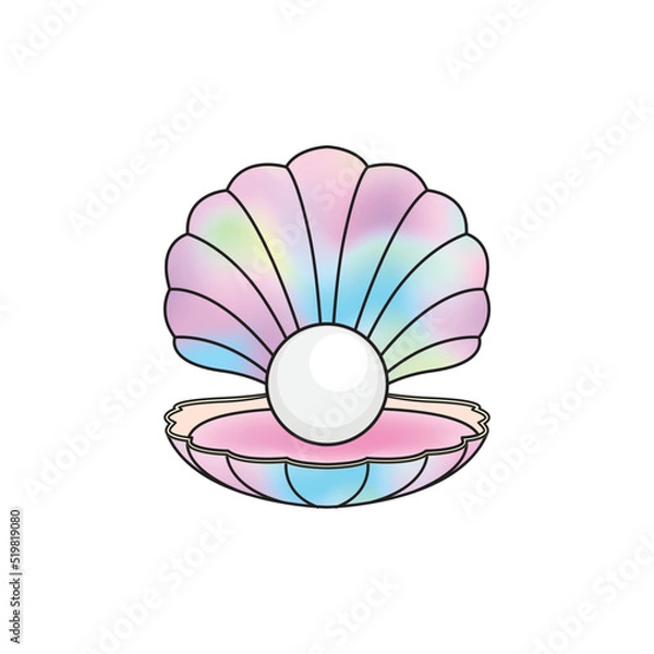 Obraz Cute rainbow sea shell with pearl in unicorn theme.