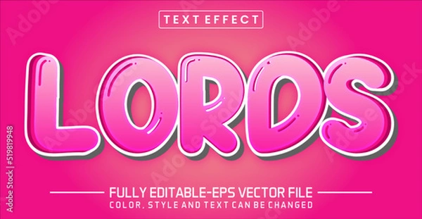 Fototapeta Lords font Text effect editable