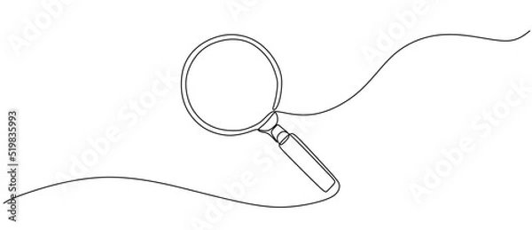 Fototapeta Magnifying glass in continuous one line drawing. Concept of Business analysis in simple outline style. Used for logo, emblem, web banner, presentation. Doodle Vector Illustration