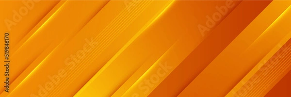 Fototapeta Modern orange yellow abstract vector long banner. Minimal background with waves arrows geometric shapes and copy space for text. Social media cover and web wide banner template