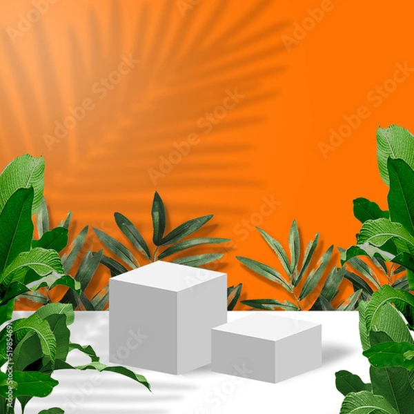 Obraz circular podium background with leaf decoration for coffee products